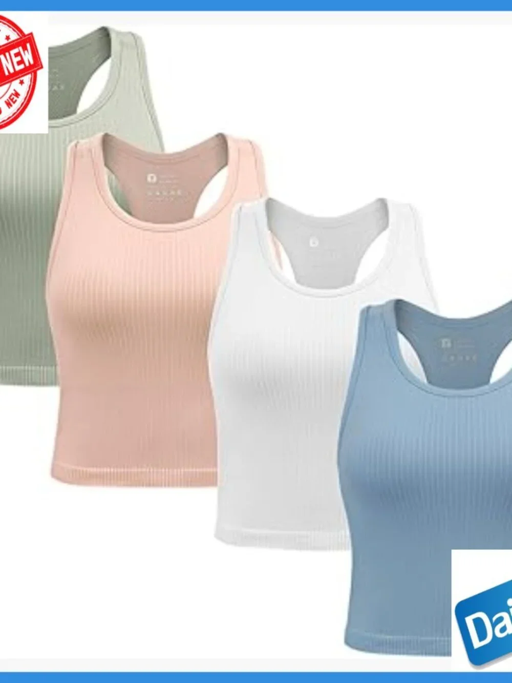 Ribbed Racerback Tank with Built-in Bra, Seamless Crop Top for Activewear